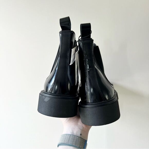 NWT Zara Men's Limited Edition Square Toe Leather Chelsea Boots in Black - Picture 9 of 12
